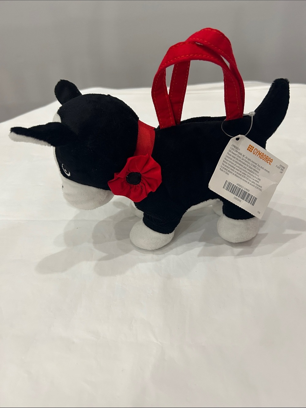 Gymboree Black Plush Puppy Carry Bag with Red Handles and Flower